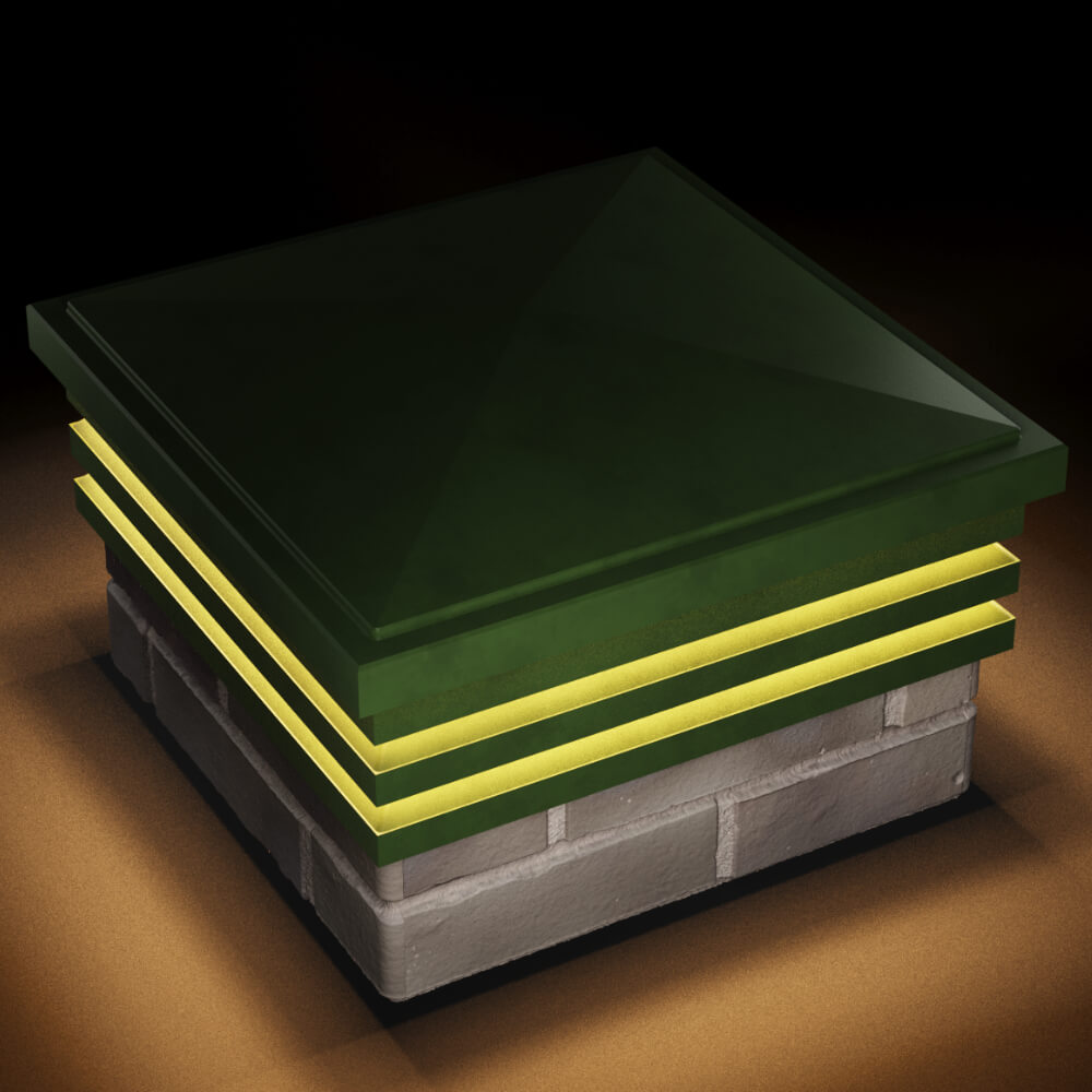 Колпак Zking Бона ХайТек Зеленый на столб 1.5х1.5 кирпича (385х385мм) с подсветкой в Жуковском фото