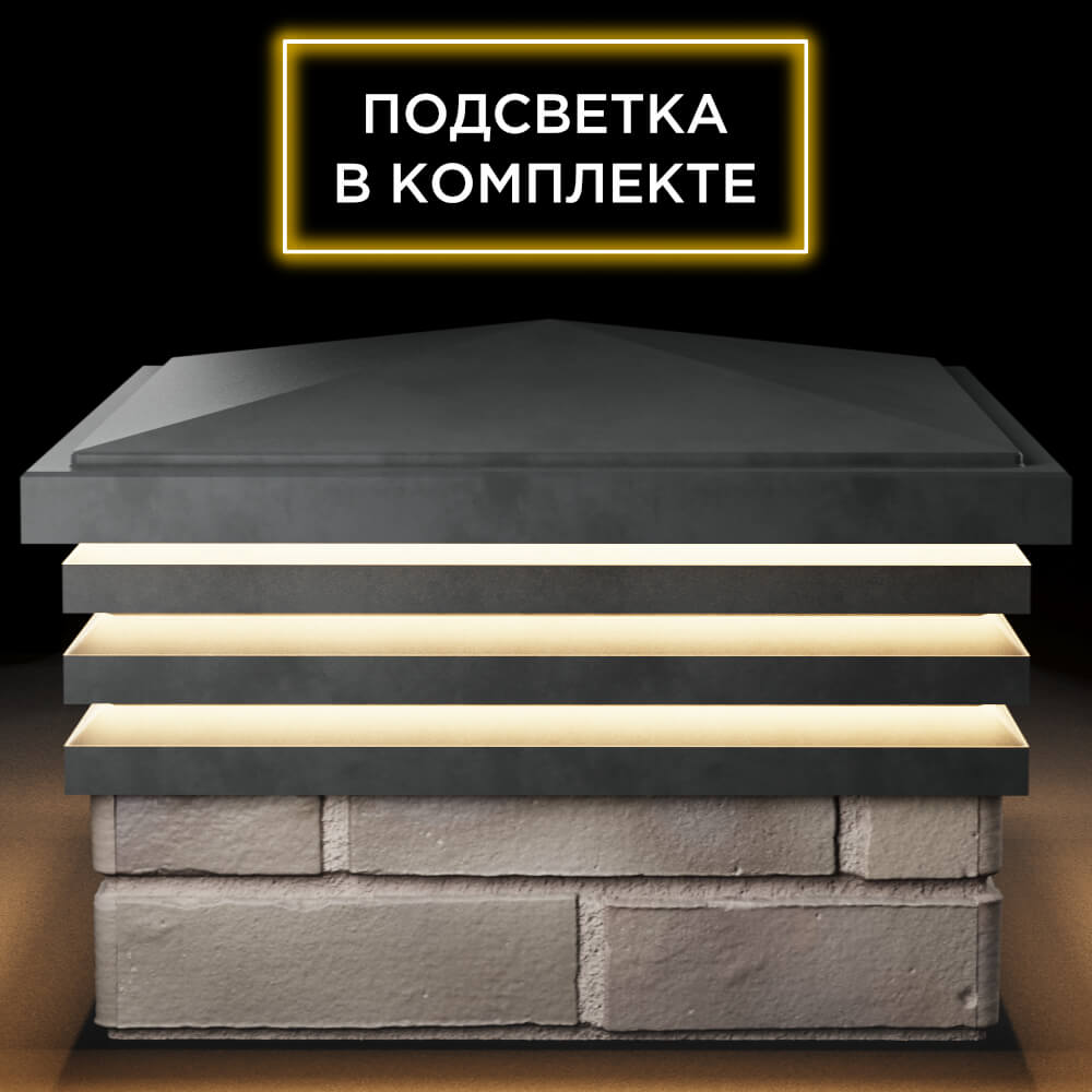 Колпак Zking Бона ХайТек Серый на столб 1.5х1.5 кирпича (385х385мм) с подсветкой Жуковский фото